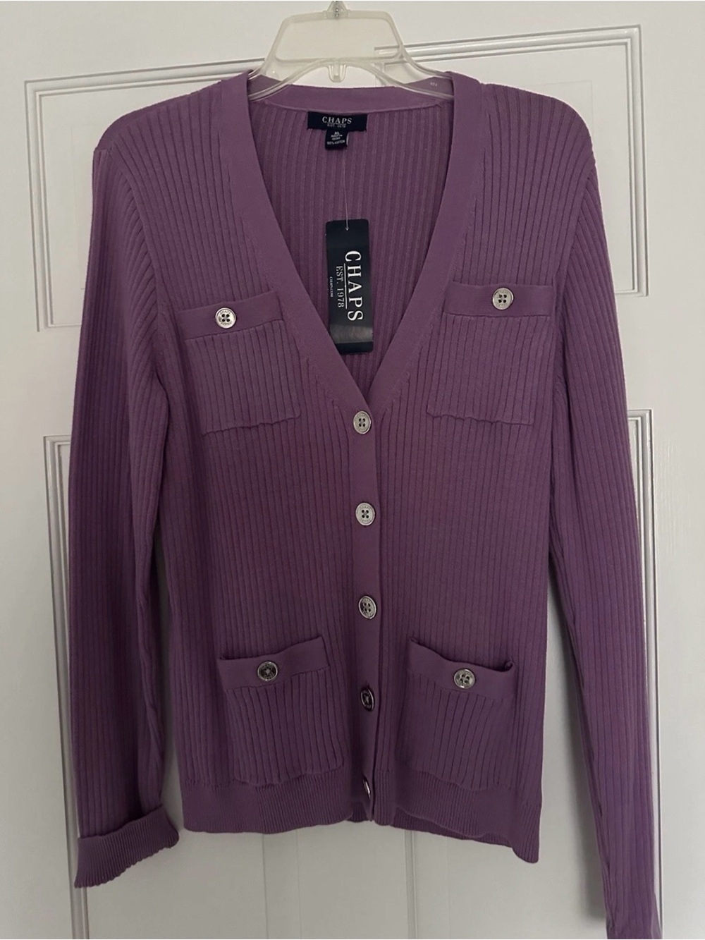 Chaps Lavender Ribbed Button-Front Cardigan